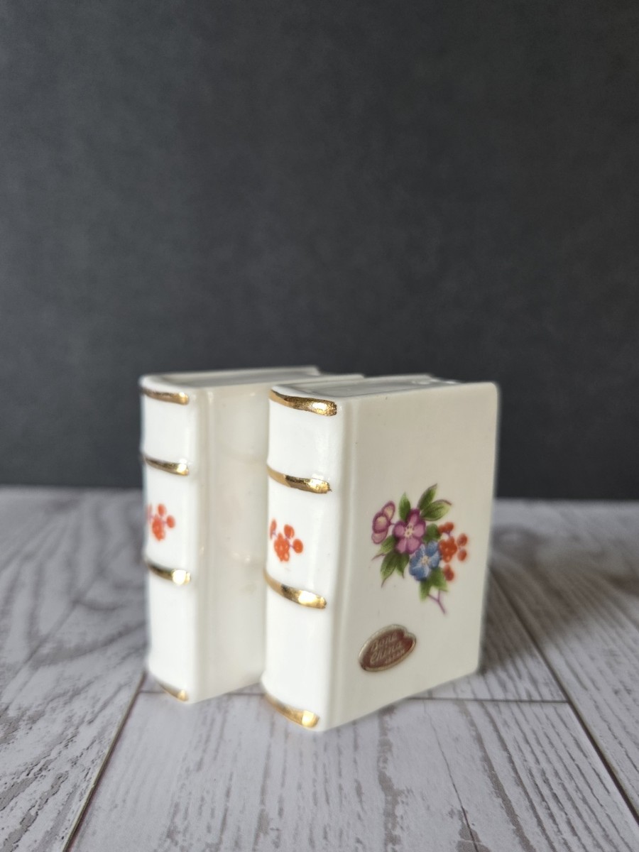 Vintage Ceramic Book-shaped Salt and Pepper Shakers Made of Bone