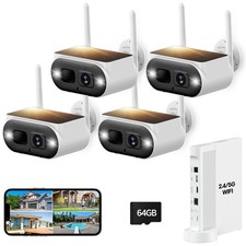 2K Solar Security Cameras System Wireless Outdoor PIR Alarm 2-Way Audio 10CH NVR