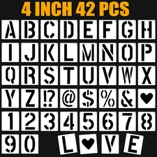 42 PCS Letter Stencils 4 Inch, Interlocking Craft Stencils Kit, Reusable Plastic