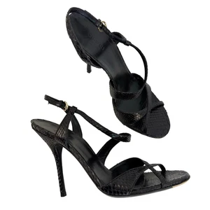 Chaussures sandales à lanières lézard cuir noir Gucci fabriquées en Italie pointure 8B