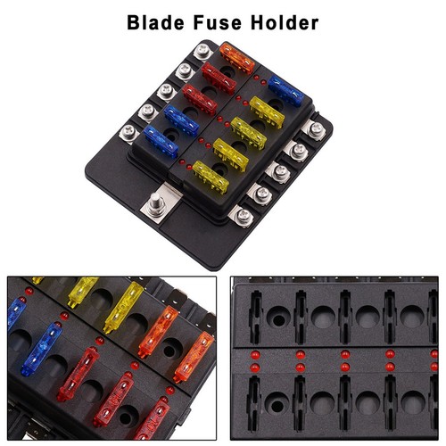 10-Way Blade Fuse Box Block Holder LED Indicator+Fuses for 12V 24V Car Marine US - Picture 5 of 8