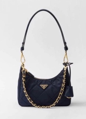 NEW Prada Re-Edition 2005 Re-Nylon Shoulder Bag Black Gold Chain Authentic 
