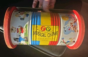 Vintage Used 1951 Fisher Price Musical Nursery Rhyme Push/Pull Chime Toy #722