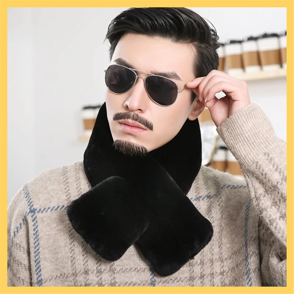 Men's Real Rabbit Fur Scarf Thicken Winter Warm Neck Wrap Collar Size 85x13cm