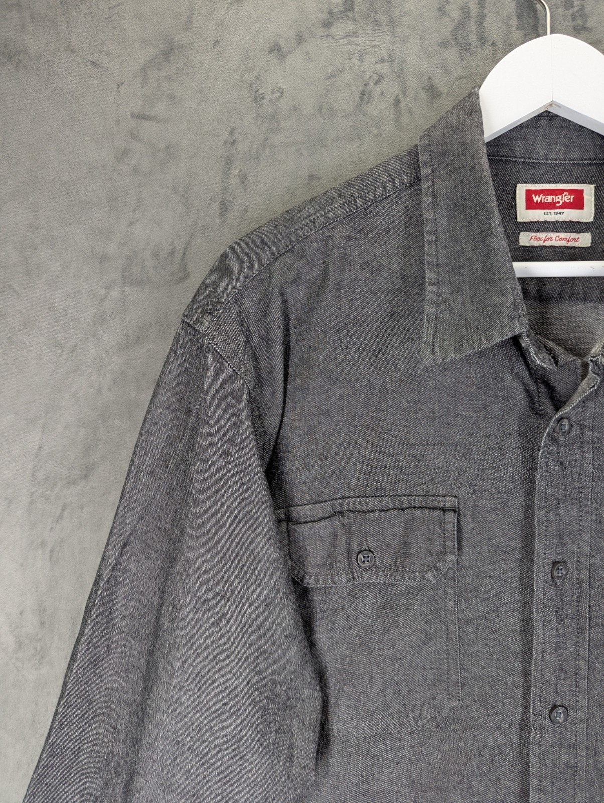 Wrangler Denim Shirt Size XL Oversized Cotton Stretch Charcoal Grey Lightweight image 7