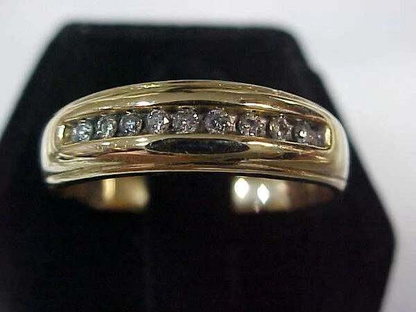 VINTAGE MENS NATURAL NINE DIAMOND BAND RING 10K YELLOW GOLD SIZE 10.75 - image 3 of 4