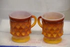 2 VINTAGE ANCHOR-HOCKING FIRE KING DIAMOND DESIGN COFFEE MUGS USA