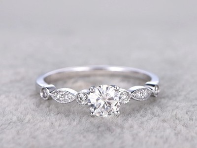 0.92 Ct Round Cut Real Moissanite beautiful Wedding Ring 14K White Gold ALL Size