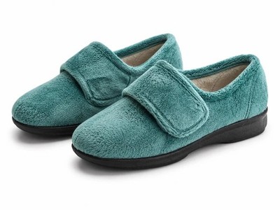 DB Easy B Fountain Aqua Green Velour Touch Verschluss Hausschuhe UK 6 Wide Fit