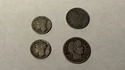 1912 Liberty Nickel 1916 Barber Quarter & 2 Mercury Dimes Silver Coin Lot