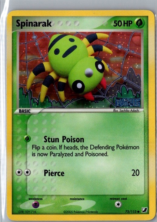 Pokemon Card - Spinarak EX Unseen Forces 75/115 Reverse HOLO Stamped NM
