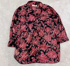 Victoria's Secret Pajama Shirt Red Black Floral Button Up Size Medium