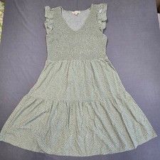 Loft LT Large Tall Green Polka Smocked Midi Dress Flutter Sleeves Cottage Core
