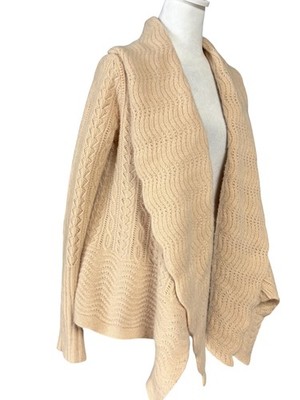 Calypso St. Barth Cardigan Sweater Womens Small Camel 100% Cashmere Cable Knit