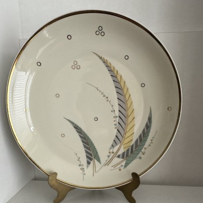 Noritake Porzellan Teller 30 cm Blätterdekor Goldrand weiß rund 1812
