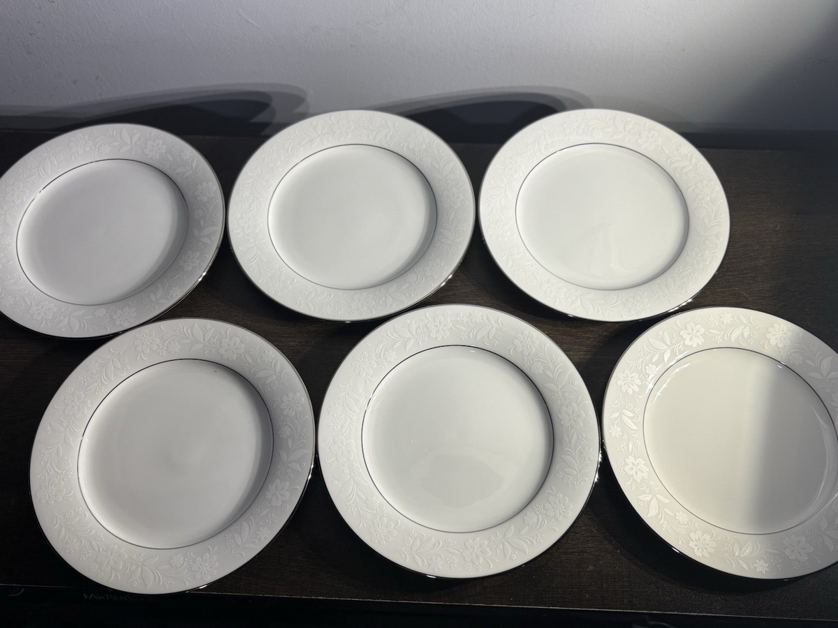 Noritake Ranier 6909 Salad Plates Set of Pristine White w/ Platinum  Trim