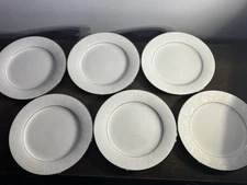 Noritake Ranier 6909 Salad Plates Set of 6 8.25” Pristine White w/ Platinum Trim