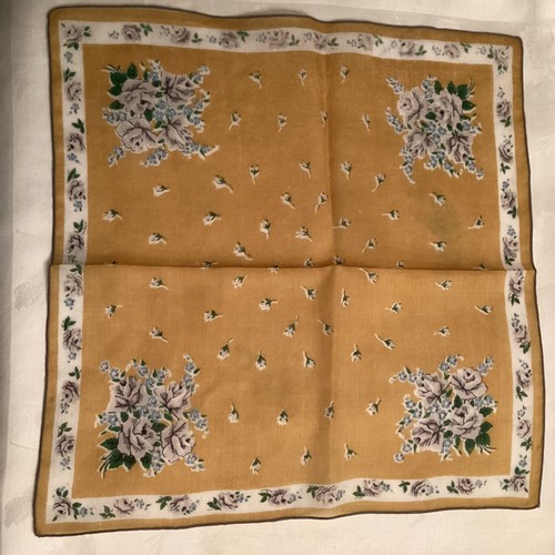 Posten 3 unbenutzte HERBST senf gold Baumwolle Vintage Taschentücher Blumenmuster Burmel - Bild 6 von 8