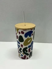 Room Essentials Stainless Steel Tumbler Cup 17.5 Oz Bamboo Lid Multicolor 