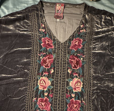 JWLA Johnny Was Gray Velvet Embroidered Flora...