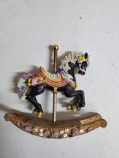 Vintage 5" Carousel Rocking Black Horse w/ white mane Great details