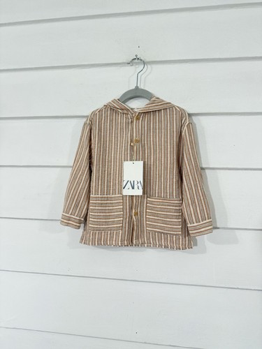 New ZARA Baby Brown Striped Shirt hoodie Linen Blend size 18 24 months Y561B - Picture 14 of 17
