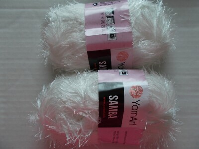 YarnArt Samba eyelash yarn, White (#01), lot of 2, (164 yds ea)