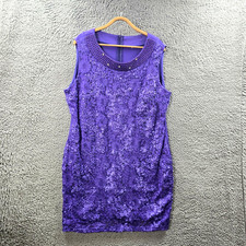 Womens Shift Dress Size SXL Purple Lace Front Stretch Knit Back Sleeveless Beads
