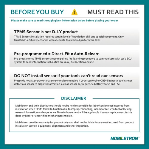 4-Pack 315MHz TPMS Tire Sensor | Ni-ssan Leaf 370z Juke Quest Sentra Versa Cube - Picture 6 of 6