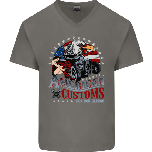 American Customs Hot Rod Garage USA Mens V-Neck Cotton T-Shirt - Picture 18 of 43