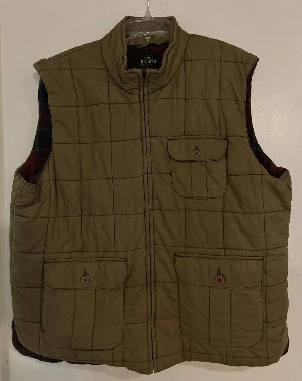 Redhead Utility Vest Mens XL Beige Outdoors Flannel Lined Hunting Fishing Gear