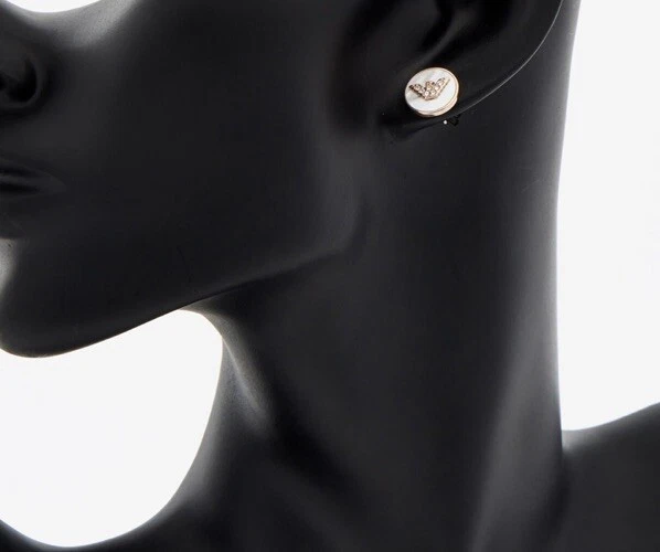 Armani Earrings Rose Gold White Emerald Embellished w/ Logo Rhinestone. RRP £89 — 第 3/4 张图片