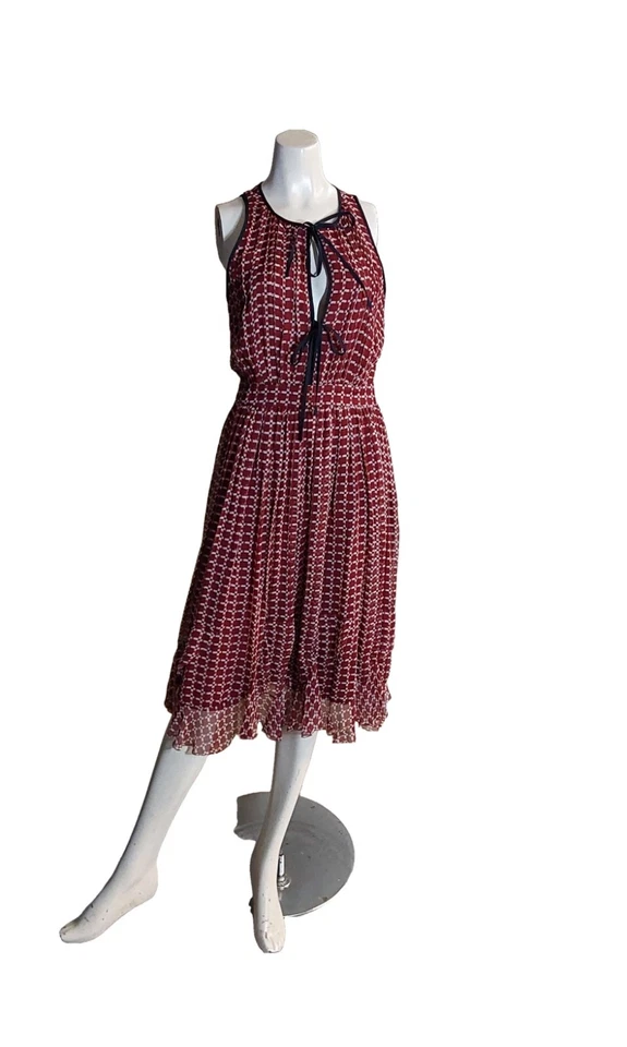 Vestido Rolanda Joie Oxblood Borgoña Seda Sin Mangas Volantes 4 Foto 2 de 4