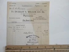1916 T Dudley S. Miller Co Pharmacists billhead invoice Plainfield NJ