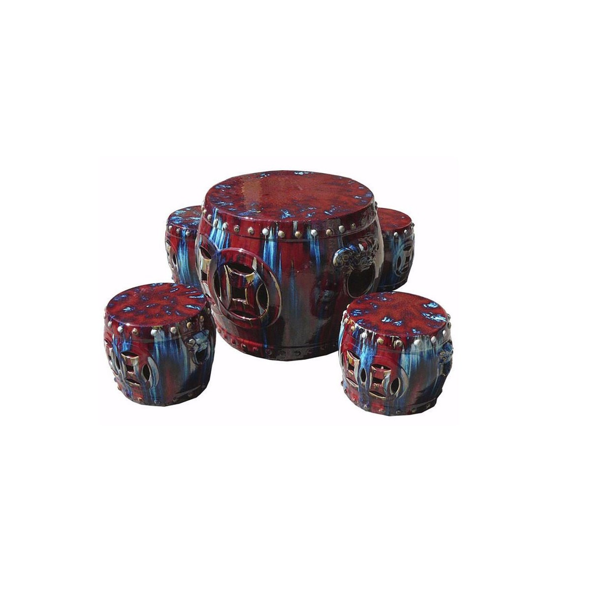 Out Door & In Door Chinese Red Clay Round Garden Tea Set - 5 Pieces wk2268S Out Door & In Door Chinese Red Clay Round Garden Tea Set - 5 Pieces wk2268S