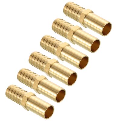 Pack of 6 Brass Hose Barb Fittings 5/8'' Hose Barb to 5/8'' Fittings
