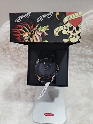 Ed Hardy Men s  Watch Black Rubber Strap W/ Silver Hour Hand & Accents