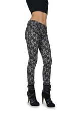 TRIPP EMO GOTH PUNK ROCKER WHITE/ROSE LACE PRINT JEAN PANTS SKINNY METAL IS6235P