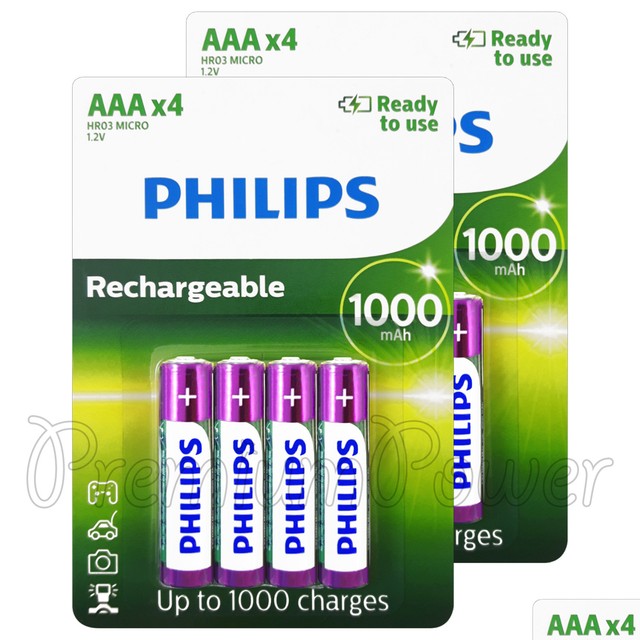 8 x Philips Rechargeable AAA batteries 1000 mAh NiMH 1.2V HR03 MICRO