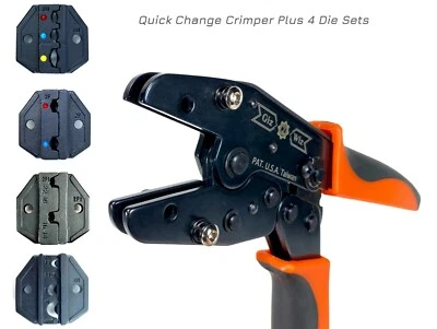 GIZWIZ Quick Change Ratchet Crimp Tool 4 Die Sets For Flag & Ring Terminal
