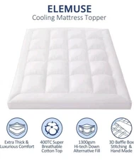 HOTEL QUALITY Cooling Full Mattress Topper 400TC 1300 GSM Pillow Top Elemuse NEW
