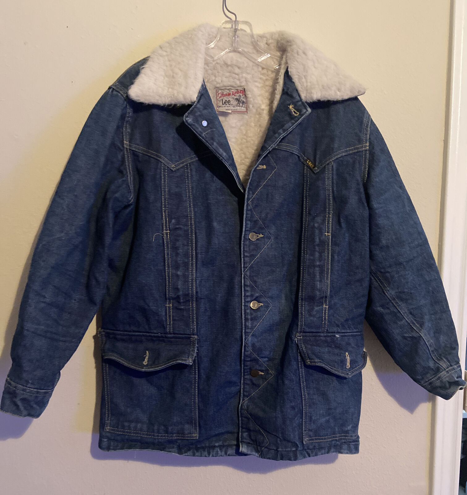 Vintage Lee Storm Rider Jacket Adult Small Blue Denim USA