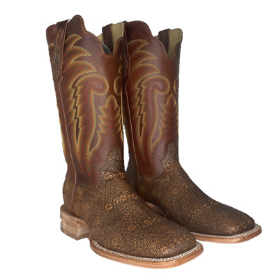 R.Watson  Men's Cognac Ring Lizard Square Toe Boots RW7901-2