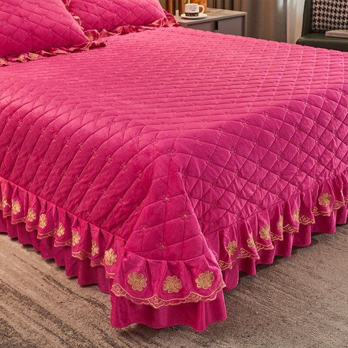 Embroidered Thick Crystal Velvet Bedspread Set Quilted Queen King Size Coverlets - Picture 61 of 68