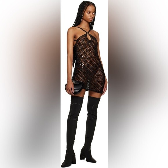 NEW Coperni PARIS Black Sequin Mesh mini Dress xs