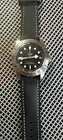 20mm Waterproof BLACK Sailcloth Pattern Watch Strap Rubber Bottom WHITE Stitch