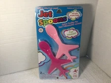 Set of 2 Pink Baby Toddler Feeding Jet Spoons, Airplane 6m+ Soft Grip