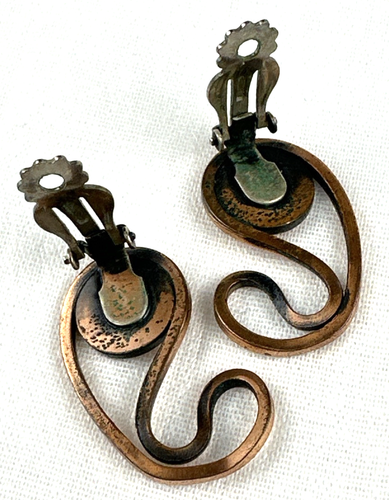 Vintage Copper Earrings w/Black Accent, Renoir MCM Mid Century Modern, Free Ship - Picture 8 of 9