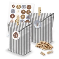 Itenga Adventskalender 24X TüTen Streifen Klammern Zahlen Silber Gold Weiß 1-24