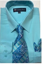 Men's Cotton Blend Dress Shirt with Tie and Handkerchief in 22 different colors